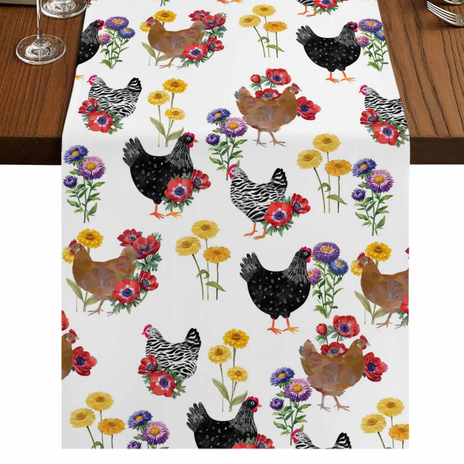 Farmhouse Rooster Burlap Cotton Table Runner 13x70 Inches Long, Country ...