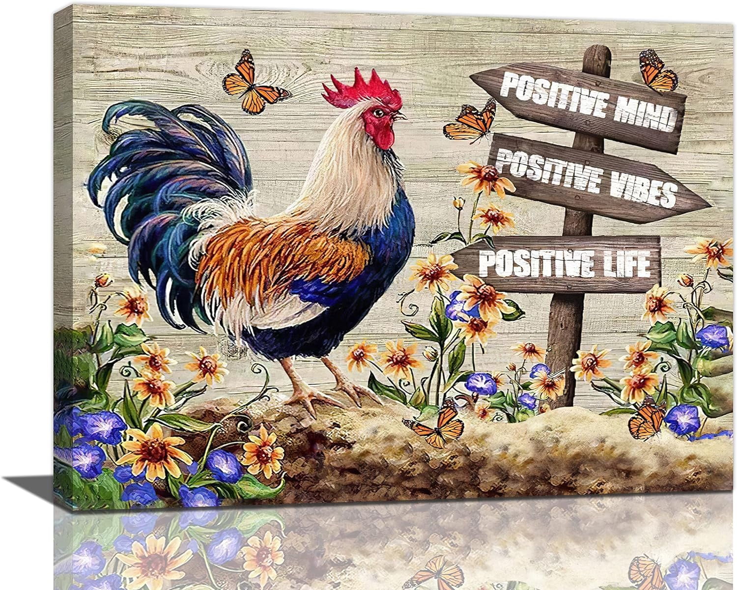 Farmhouse Rooster Canvas Wall Art Country Farm Chicken Butterfly Floral