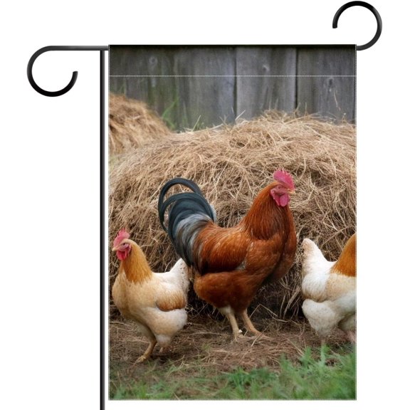 Farmhouse Rooster Chicken Garden Flag Double Sided 12x18 Inch for Outside Yard Porch Lawn Seasonal Autumn Winter Holiday Decoration