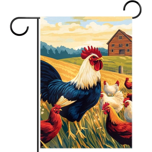 Farmhouse Rooster Chicken Garden Flag Double Sided 12x18 Inch for Outside Yard Porch Lawn Seasonal Autumn Winter Holiday Decoration