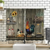 Farmhouse Rooster Chicken Kitchen Window Curtains 2 Panels 27.5W x 39H Rod Pocket Rustic Farm Country Wooden Rural Small Short Door Decor Bathroom Drapery Treatment