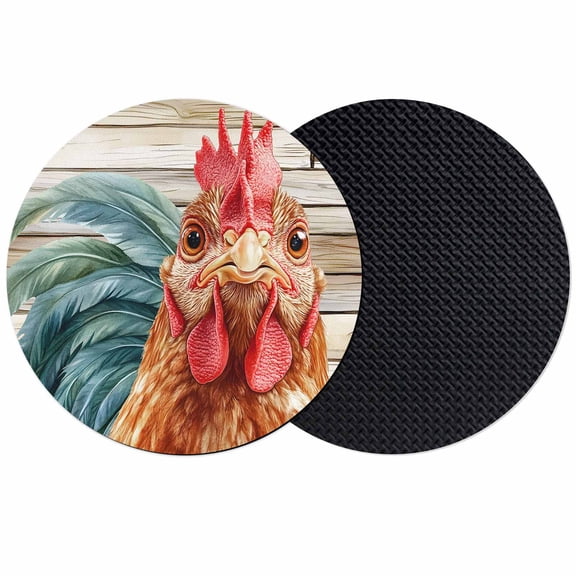 Farmhouse Rooster Coasters for Drinks,Absorbent Non Slip Rubber Drink Coasters Set of 2 for Cup,Table,Bar,Home Decor, Rustic Wood Texture Red Brown