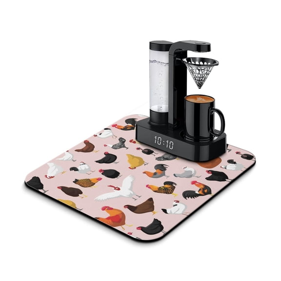 Farmhouse Rooster Coffee Station Mat - Thick Drying Mat with Sunflowers and Barn Art