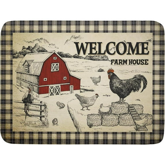 Farmhouse Rooster Dish Drying Mat 18x24 Inch Country Chicken Absorbent Dish Drainer Mat Reversible Countertops Protector Pad Kitchen Accessories
