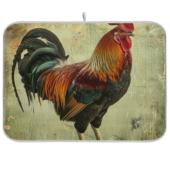 Farmhouse Rooster Dish Drying Mats Kitchen Mat Microfiber Counter Absorbent Dish Pad Drainer Rack 16"x18"