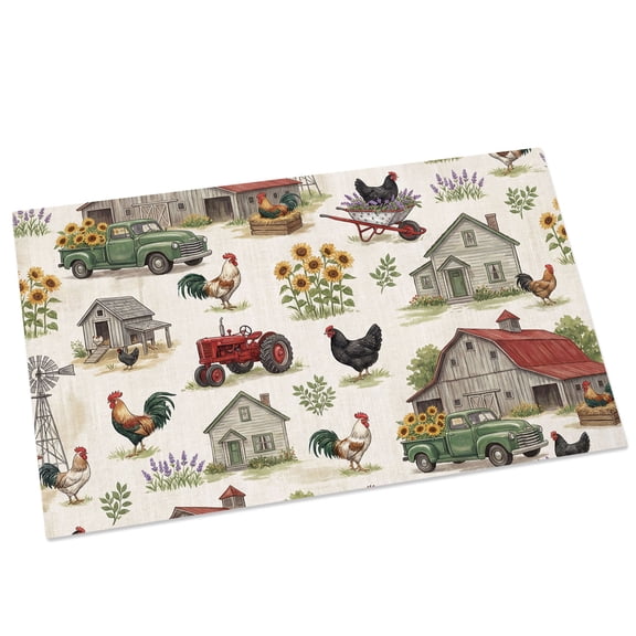 Farmhouse Rooster Door Mat 16x24 Inch Vintage Red Barn Cock Flower Truck Entryway Rug with Non-Slip Rubber, Front Door Mat Indoor Floor Mats for Living Room Bathroom Bedroom Home Office