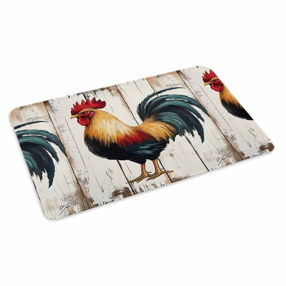 Farmhouse Rooster Doormat Outdoor Entrance 24"x36", Vintage Farm Animals Green Red Absorb Moisture Dirt Door Mats, Non-Slip Rubber Backing Floor Mats Indoor, Low-Profile Front Door Rugs