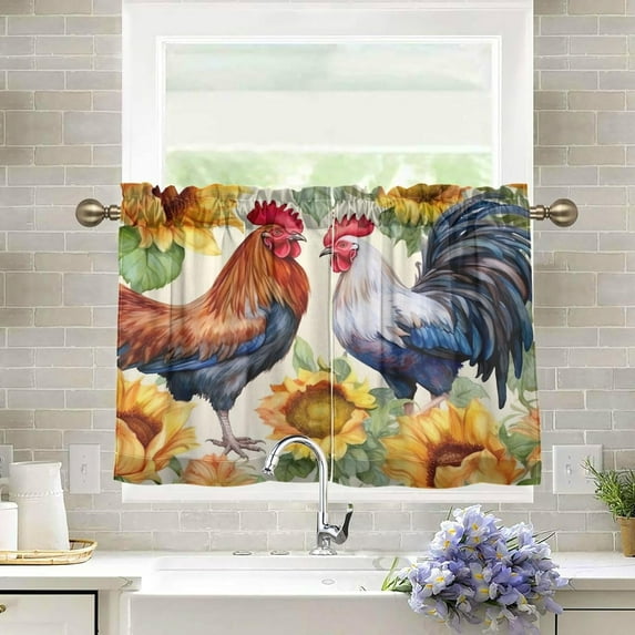 Farmhouse Rooster Half Window Tier Curtains 36 Inch Blackout Thermal Insulating Kitchen Linen Tier Curtains for Kitchen, Bathroom, Cafe Home Decor
