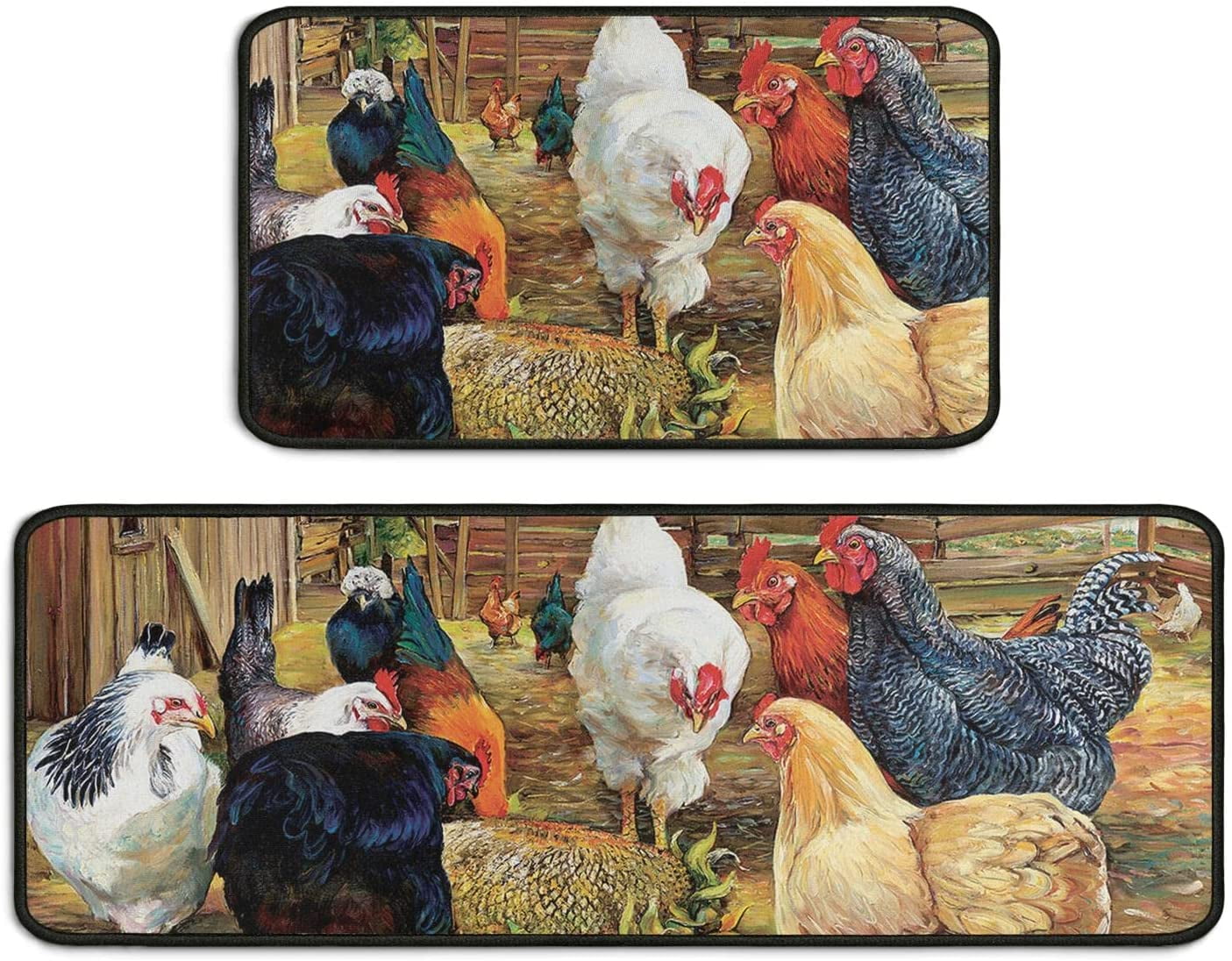 Farmhouse Rooster Kitchen Mats for Floor Set of 2,Anti Fatigue Mats for