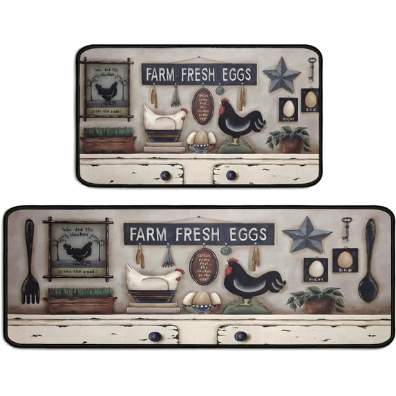 Farmhouse Rooster Kitchen Rug Set,Country Rustic Rooster Kitchen Rugs with Rubber Backing,Throw Rugs Washable for Kitchen Sink,Laundry Room,Standing Desk,Indoor Rooster Kitchen Decor
