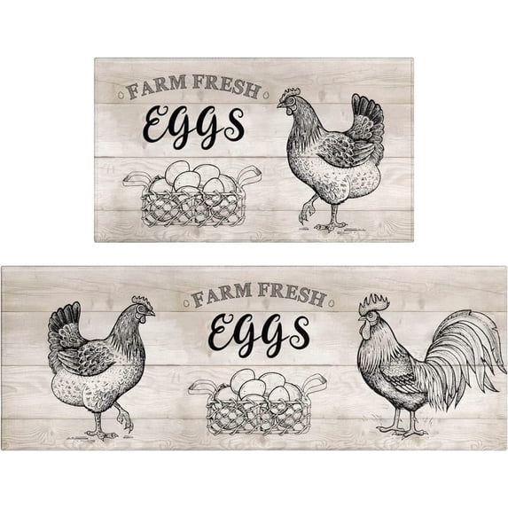 Farmhouse Rooster Kitchen Rug Set,Country Rustic Rooster Kitchen Rugs with Rubber Backing,Throw Rugs Washable for Kitchen Sink,Laundry Room,Standing Desk,Indoor Rooster Kitchen Decor