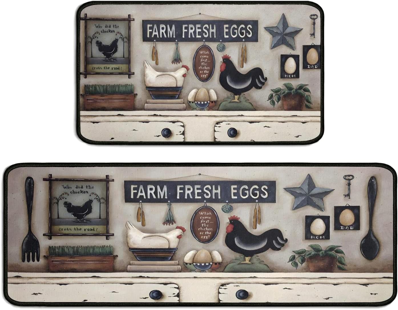 Farmhouse Rooster Kitchen Rug Set,Country Rustic Rooster Kitchen Rugs