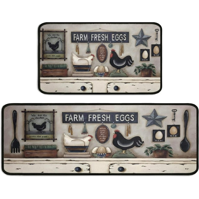 Farmhouse Rooster Kitchen Rug Set,Country Rustic Rooster Kitchen Rugs