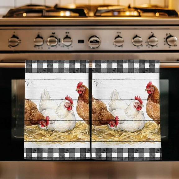 Farmhouse Rooster Kitchen Towels Set of 4, Farm Chicken Animals Retro Grey Wooden Absorbent Dish Towels for Kitchen, Microfiber Hand Towel, Quick Drying Tea Towel for Cleaning Decorative Dishcloths
