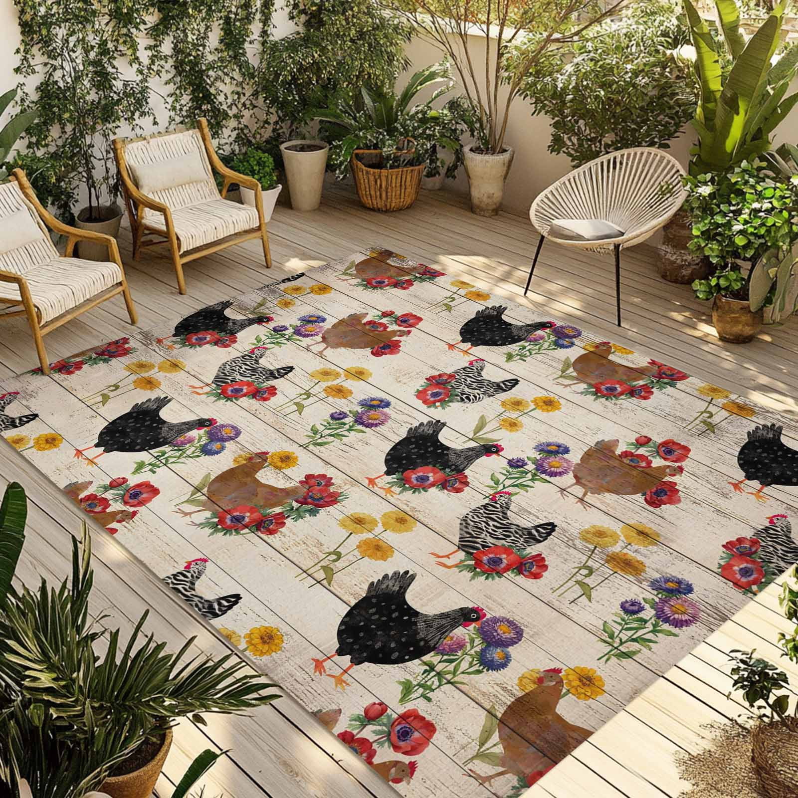 Outside Rustic Rug Farmhouse Rooster Outdoor Rug for Patio/Deck/Porch, Non-Slip Large Area ...