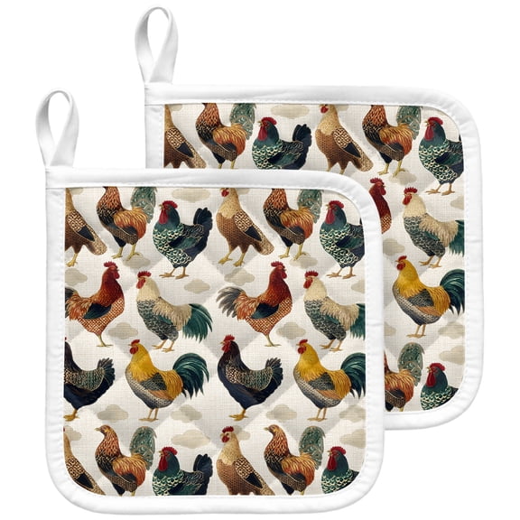 Farmhouse Rooster Pot Holders for Kitchen Heatproof Potholder, 2 Pack Country Chicken Rustic Animals Hot Pads Multipurpose Oven Pads Terry Cloth Potholders Trivet for Cooking and Baking