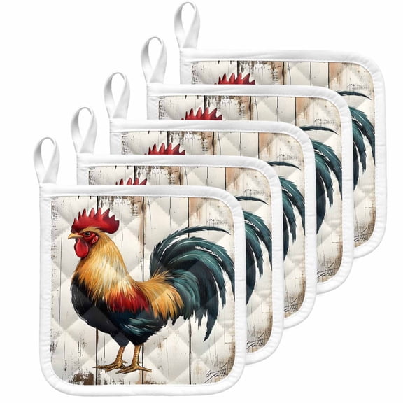 Farmhouse Rooster Pot Holders for Kitchen Heatproof Potholder, 5 Pack Vintage Farm Animals Green Red Hot Pads Multipurpose Oven Pads Cloth Potholders Trivet for Cooking Baking
