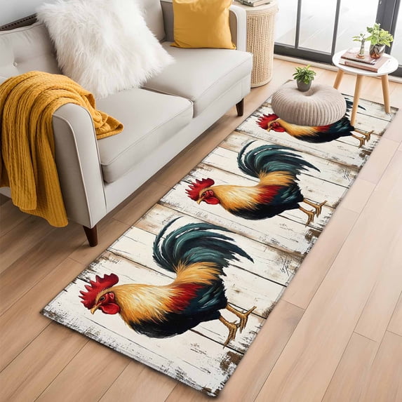 Farmhouse Rooster Runner Rug 2x6 FT,Non Slip Hallway Rugs,Vintage Farm Animals Green Red Washable Soft Floor Carpet Non-Shedding Throw Runner Carpet Long Rug for Entryway Kitchen Bedside Sliding Door