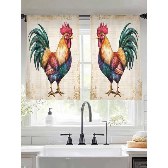 Farmhouse Rooster Sheer Curtains for Living Room Bedroom Vintage Country Animal Prints Sheer Curtains 45 Inch Long 2 Panels Set Light Filtering Curtain Window Treatments Drapes for Dining Room
