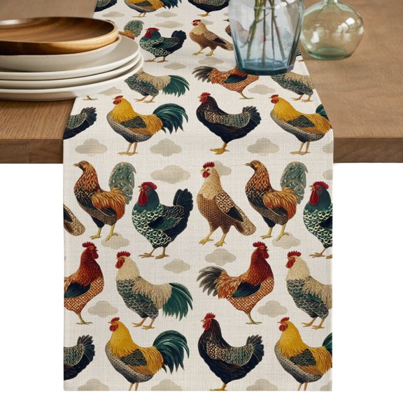 Farmhouse Rooster Short Table Runner 36 Inches Long,Country Chicken Rustic Animals Cotton Linen Table Runners Dresser Scarves,Fabric Tabletop Scarf Furniture Cover for Home Dinner Party Decor 13"x36"
