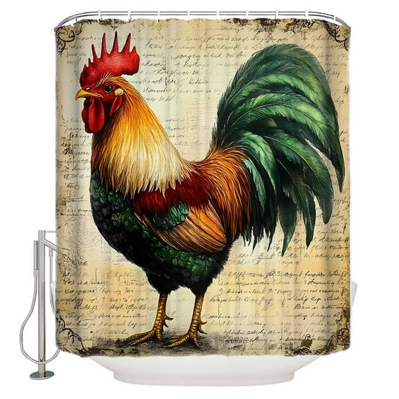 Farmhouse Rooster Shower Curtain, 36" x 72", Vintage Rustic Country Chicken Waterproof Bathroom Curtain Washable Shower Curtain Set with 12 Hooks