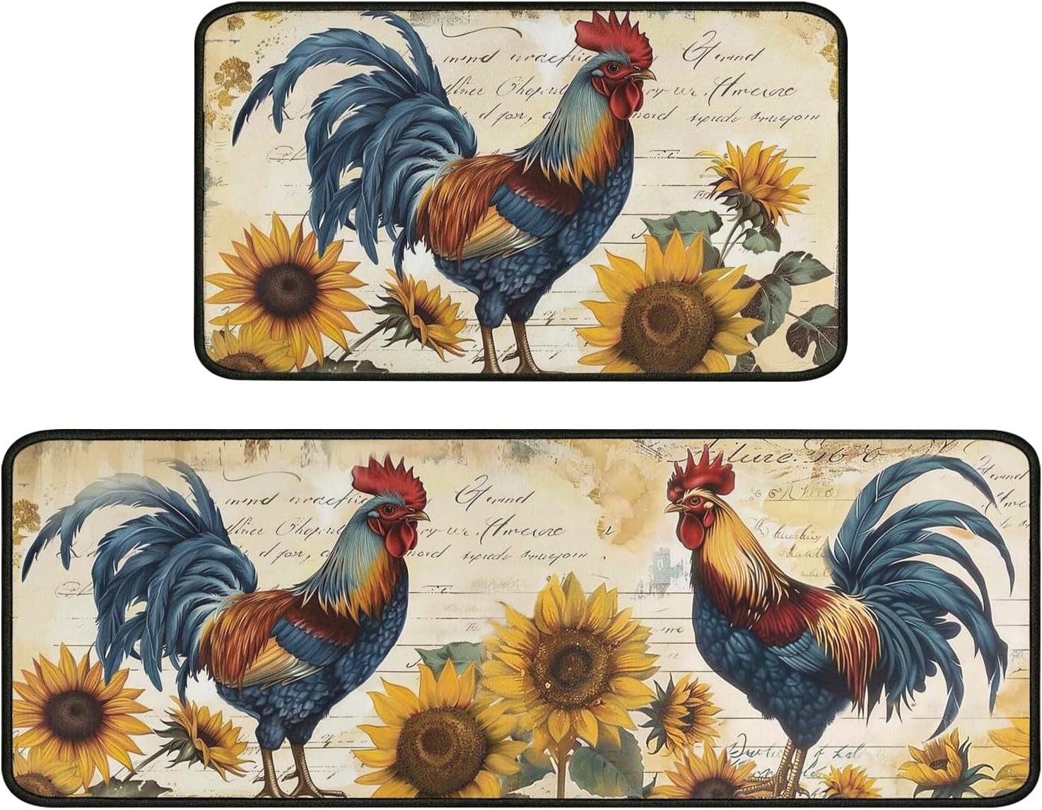 Farmhouse Rooster Sunflower Kitchen Rugs Set of 2, Farm Chicken Kitchen ...
