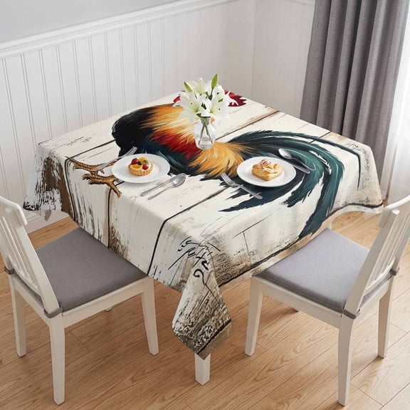 Farmhouse Rooster Table Cloth Waterproof Tablecloths, Vintage Farm Animals Green Red Tablecloth Dining Table Cover for Kitchen Party Tabletop Outdoor, Square Tablecloth 54x54 Inch