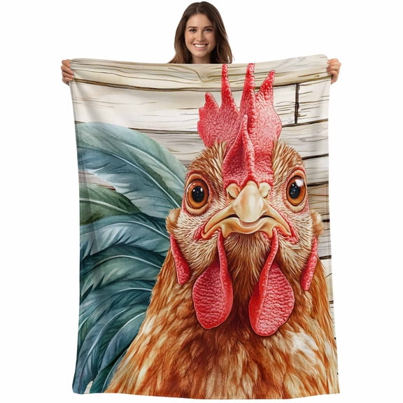 Farmhouse Rooster Throw Blankets, Rustic Wood Texture Soft Fleece Blanket Decorative for Home Sofa Couch Chair Living Bedroom, 30x40 Inches, Red Brown