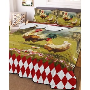 Farmhouse Rooster Twin Size Down Alternative Comforter, Lightweight Comforter Quilt Bedding Set with Pillow Shams Vintage Rustic Plants Oil Painting All Seasons Bed Comforter Duvet Insert 68"x86"