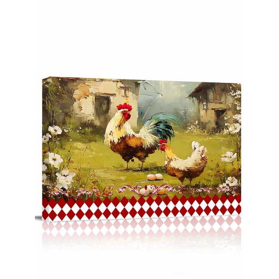 Farmhouse Rooster Wall Art for Living Room,Canvas Picture Wall Decor for Bathroom Bedroom,Vintage Rustic Plants Oil Painting Painting Artwork for Office Kitchen Hallway Dining Room Home Decor 12"x16"
