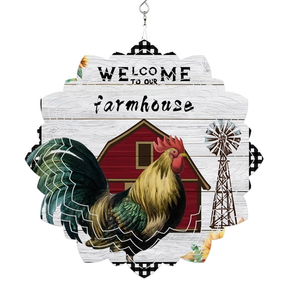 Farmhouse Rooster Wind Spinner for Yard and Garden,Rustic Red Barn Windmill Sunflowers Hanging Wind Spinner Outdoor 3D Kinetic Wind Sculpture Spinners Indoor Outdoor Patio Décor Ornaments 8 Inch