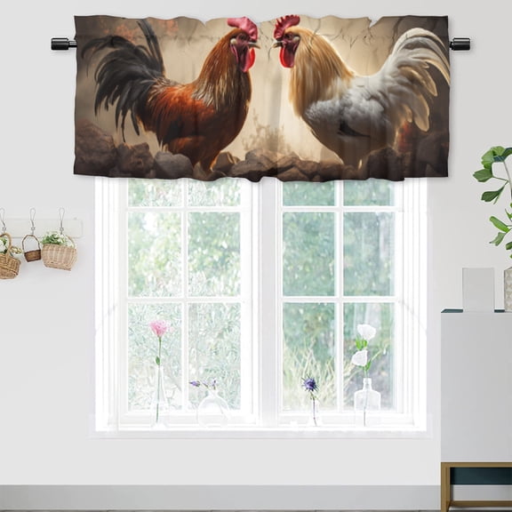 Farmhouse Rooster Window Curtain Valances Chicken Stand on Stone Country Animals Privacy Window Valances for Living Room Kitchen 54 by 18 in, 1 Panel