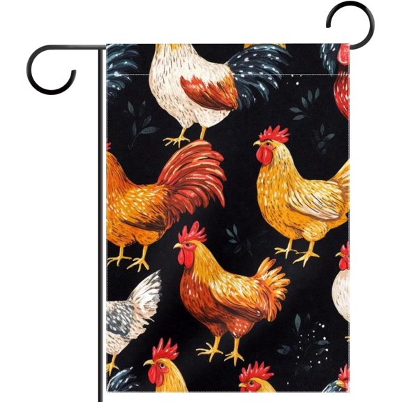 Farmhouse Rooster and Hen Garden Flag 12x18 Inch Double Sided Welcome Yard Flag for Spring and Summer Outdoor Garden Decor