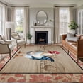 thumbnail image 1 of Farmhouse Roosters Area Rugs 6'x9', Washable Small Throw Rugs for Kitchen Dining room, Vintage Farm Chicken Pink Leaves Indoor Outdoor Rug Non-Slip Low Pile Carpet Runner Reversible Floor Mats, 1 of 8