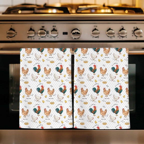 Farmhouse Roosters Kitchen Towels Set of 2, Modern Abstract Country Animals Absorbent Dish Towels for Kitchen, Microfiber Hand Towel, Quick Drying Tea Towel for Cleaning Decorative Dishcloths