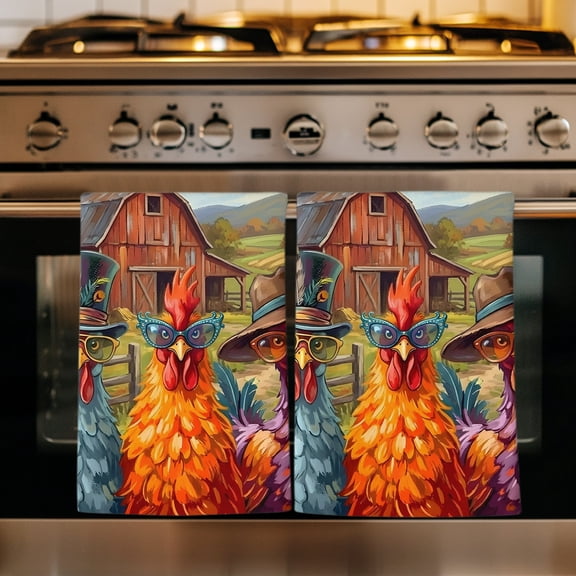 Farmhouse Roosters Kitchen Towels Set of 4, Colorful Country Animals Barn Absorbent Dish Towels for Kitchen, Microfiber Hand Towel, Quick Drying Tea Towel for Cleaning Decorative Dishcloths