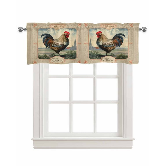 Farmhouse Roostr Linen Curtain Valance for Bedroom/Bathroom/Kitchen/Office/Living/Dining Room Window,Farm Aninal Vintage Country House Rod Pocket Topper Decorative Cafe Drapes Panel 54"x18"