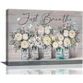 thumbnail image 1 of Farmhouse Rose Floral Wall Art Rustic Flower Butterfly Pictures Wall Decor Just Breathe Canvas Prints Painting Artwork Decoration for Bathroom Bedroom Living Room Kitchen Office 16"x12", 1 of 6