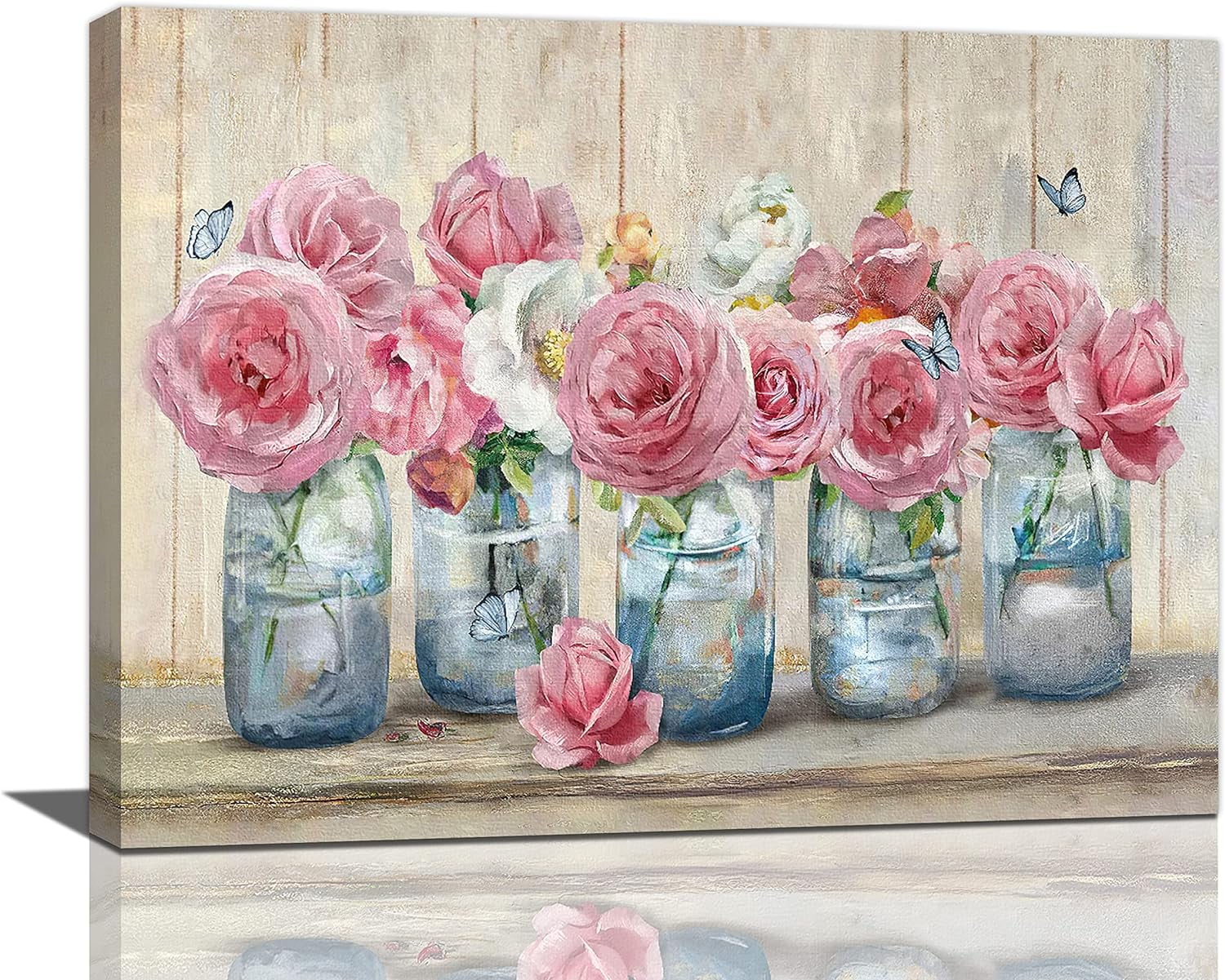 Farmhouse Rose Wall Art Pink Peony Flower Wall Decor Rustic Floral ...