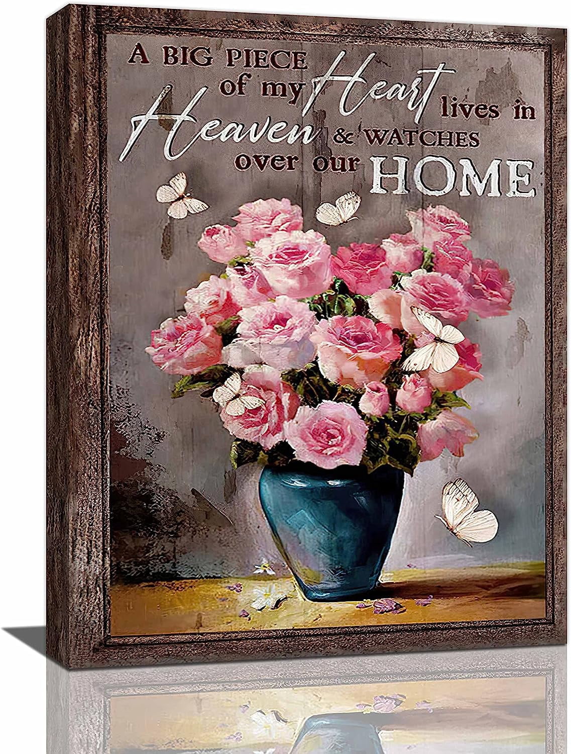 Farmhouse Rose Wall Art Rustic Vintage Pink Rose Flower Pictures Wall ...