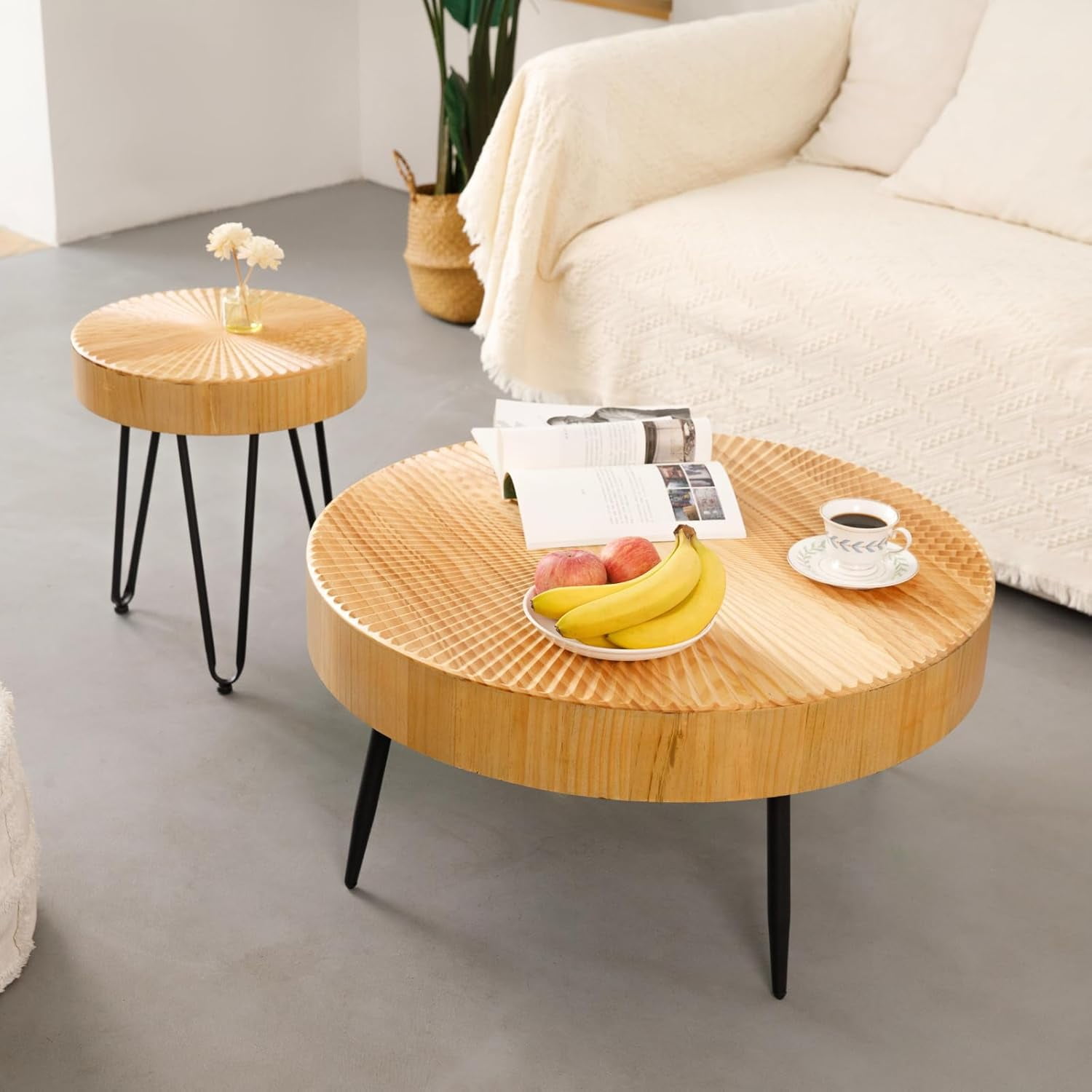 Modern Living Room End Tables, Set of 2, Beautiful Marble Round Nesting ...