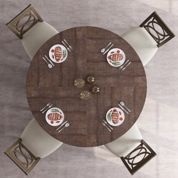 Farmhouse Round Dining Table for 4-6 – 47" Solid Wood Pedestal – Adjustable Legs, Spacious Kitchen & Dining Table – Rustic Circle Design – Brownish-Red