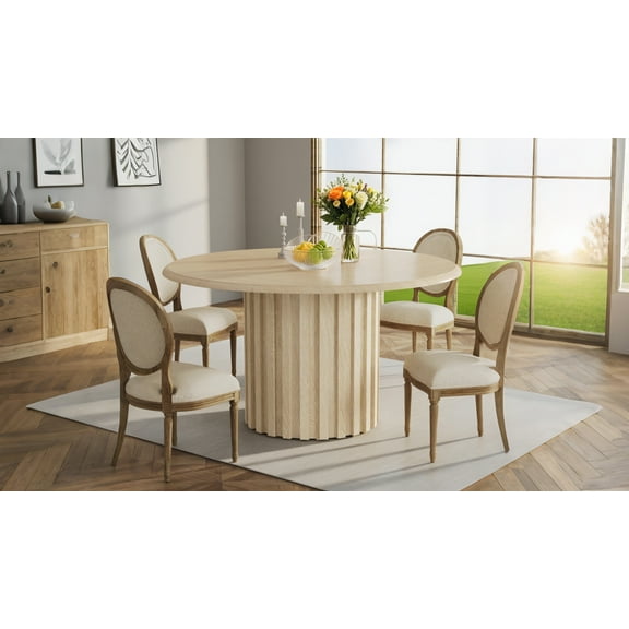 Farmhouse Round Dining Table 47.24 Inch, Rustic Kitchen Table with Metal Base for 4, Small Space Dinner Table