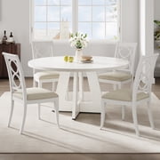 Farmhouse Round Dining Table 47-Inch for 4-6 People   Wooden Top & Cross Pedestal Base   Large Durable Kitchen & Dining Room Furniture   Antique White