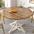thumbnail image 1 of 47" Round Dining Table for 4 to 6 People, Modern Farmhouse Kitchen Table with Thickened Waterproof Top, Sturdy X-Base Pedestal Table for Small Spaces, Dining Room, Oak, 1 of 13