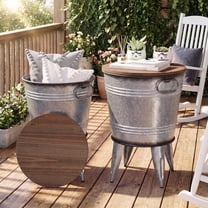 Farmhouse Round End Table Set of 2, Galvanized Accent Side Table with ...
