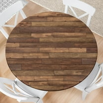 Farmhouse Round Fitted Tablecloth with Elastic Edge Wooden Brown Outdoor Tablecloth Waterproof Table Cover for Picnic Dinner Party Decor Fits 36-44" Diameter Round Tables
