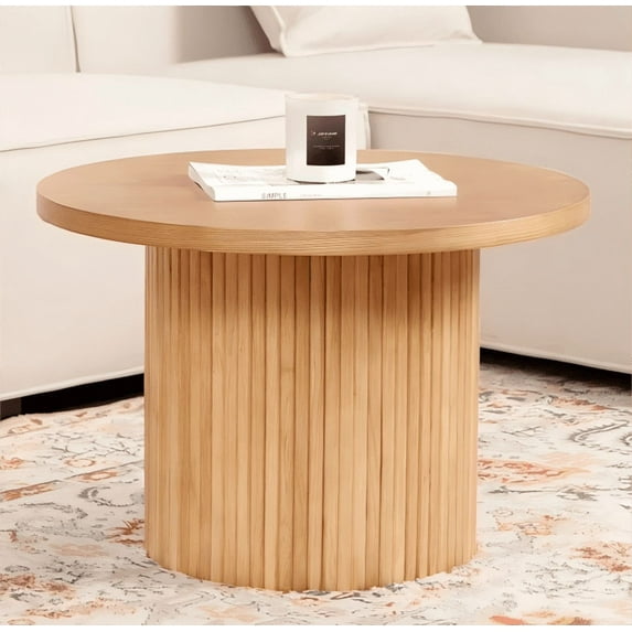 Farmhouse Round Pedestal Coffee Table Solid Wood Coffee Table Modern Accent Table Rustic Center Table for Living Room