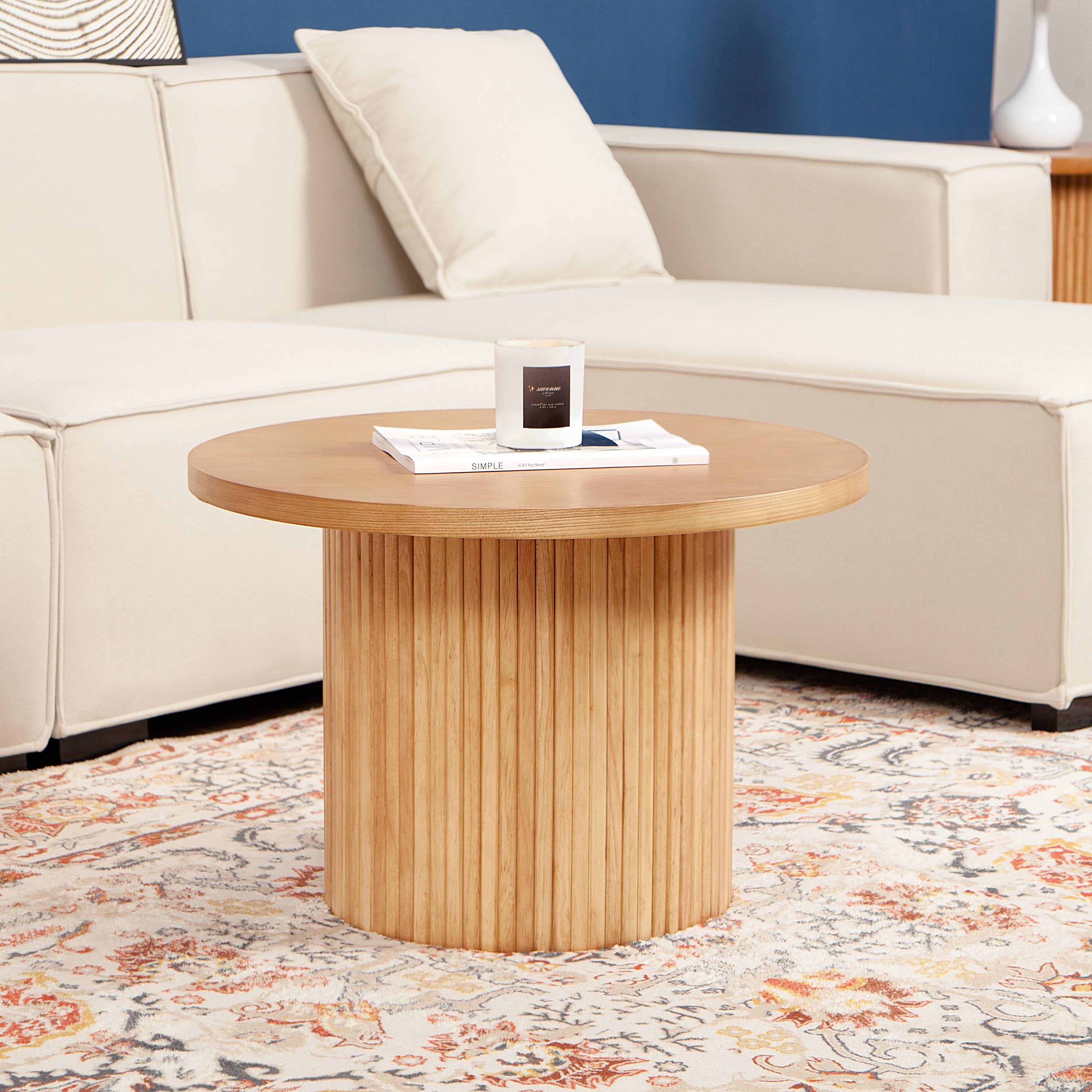 Farmhouse Round Pedestal Coffee Table Solid Wood Coffee Table Modern