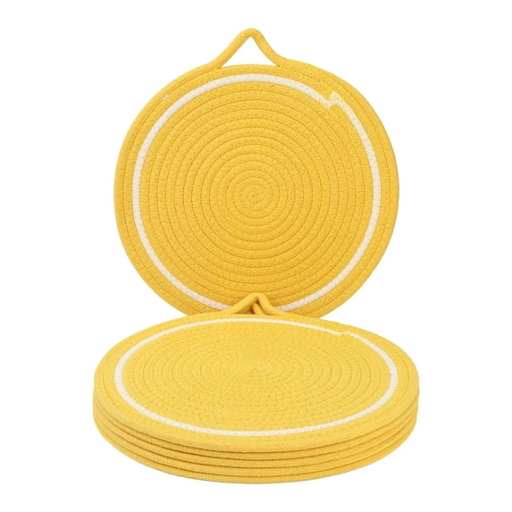 Farmhouse Round Placemats Set of 6 Woven Placemats for Dining Table Decor Kitchen Table Mat Wipe Clean Yellow 11.8inch